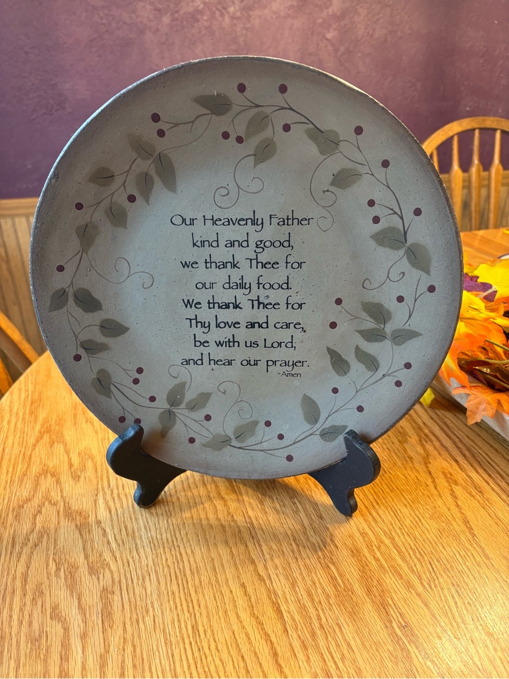 Heavenly Father Prayer Decorative Dinner Plate - Gray with Berry Accents